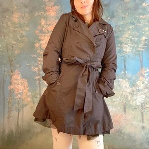 Hooch - trench coat with tulle trim, size small
